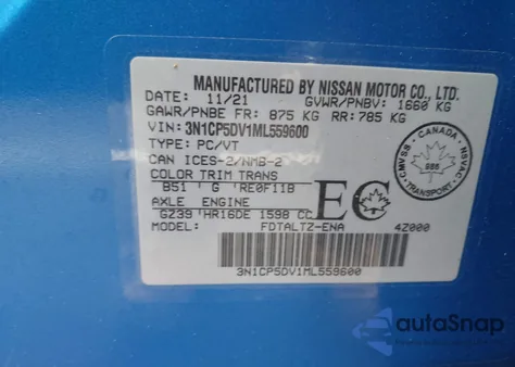 2021 Nissan Kicks Sr Xtronic Cvt z USA, uszkodzony, nr VIN 3N1CP5DV1ML559600